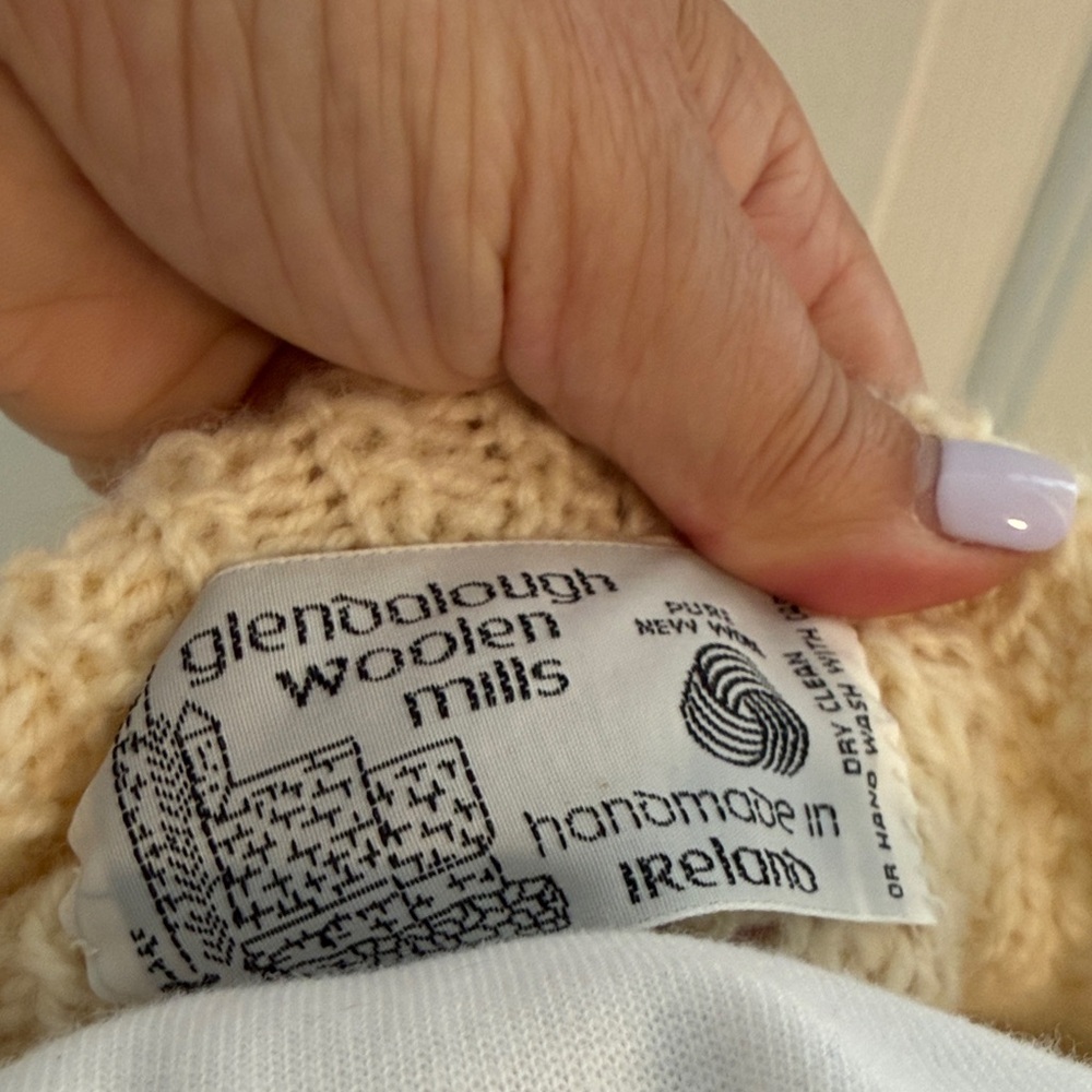 Glendalough Crewneck Cable Knit Sweater - Cream (Made in Ireland) - Picture 2 of 2